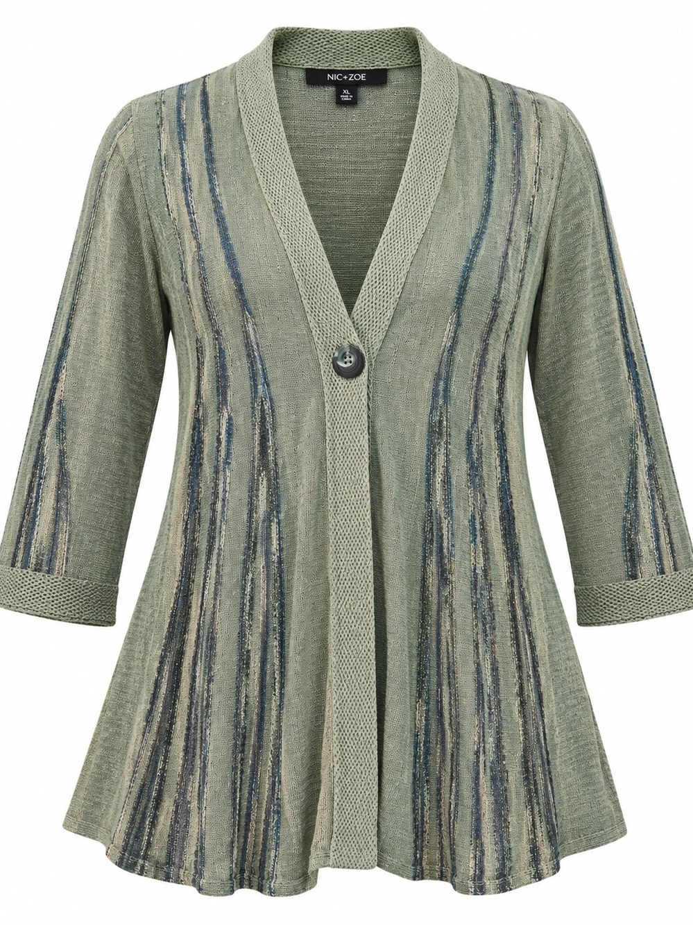 NIC+ZOE | Sage Green Striped Slub Knit Long Cardigan Sweater | XL